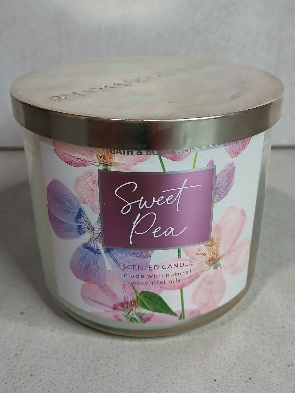 Bath & Body Works Sweet Pea Candle - Pink & Purple Floral
